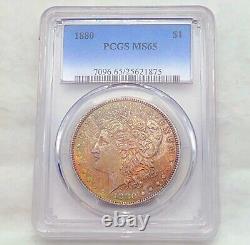 1880 PCGS MS65 Morgan Silver Dollar Amazing Rainbow Toned Gem 621875