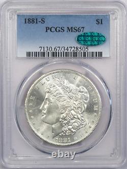 1881-S Morgan Silver Dollar $1, PCGS MS67 CAC, Gem Uncirculated BU, Blast White
