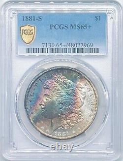 1881-S PCGS MS65+ Morgan Silver Dollar Fantastic Rainbow Toned Gem 022969