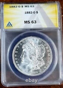 1882-O Rare Date Morgan Dollar ANACS MS 63 Frosty White Semi PL GEM