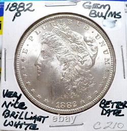 1882-p Morgan Silver Dollar Gem Bu/ms, Better Date, Nice+ White+ Sharp X, C210