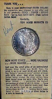 1884O TIDY HOUSE CARD Morgan Silver Dollar With REPUNCHED MINT, GEM BU With TONE
