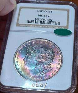 1885 O Morgan Silver Dollar NGC MS63 Star CAC Monster Rainbow Toned GEM