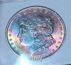 1885 O Morgan Silver Dollar NGC MS63 Star CAC Monster Rainbow Toned GEM