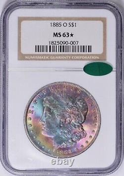 1885 O Morgan Silver Dollar NGC MS63 Star CAC Monster Rainbow Toned GEM