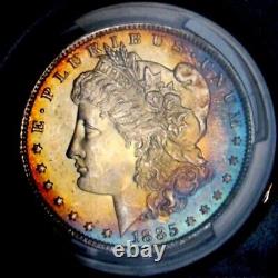 1885-O Morgan Silver Dollar? PCGS CERTIFIED MS65? GEM GRADE, RAINBOW TONED PQ+