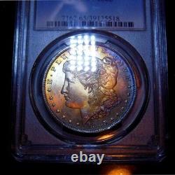 1885-O Morgan Silver Dollar? PCGS CERTIFIED MS65? GEM GRADE, RAINBOW TONED PQ+