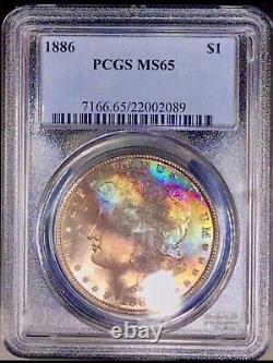 1886-P Morgan Dollar PCGS MS65 Gem Vivid Iridescent Color Rainbow Toned +Vid