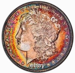 1887-P Morgan Silver Dollar PCGS MS65 Gem Color Bullseye Target Rainbow Toned