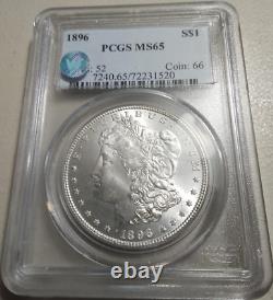 1896-p Silver Morgan Dollar Gem Bu Pcgs Ms 65 Blast White Label Highest Grades
