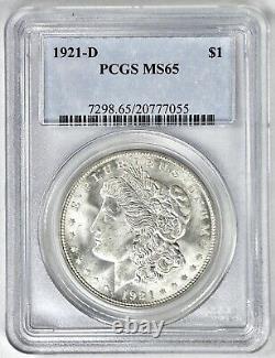 1921-D M$1 PCGS MS65 Morgan Silver Dollar GEM BU Denver Mint Key Date Coin Unc