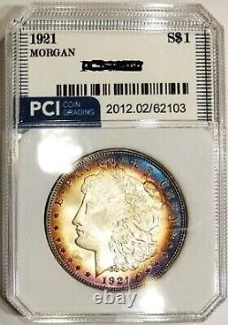 1921 Morgan Dollar Gem BU ++ Bright Target Toned Rainbow PQ +