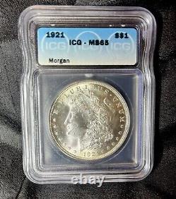 MS 65 Morgan Silver Dollar $1 Gem Uncirculated ICG Certified 1921s